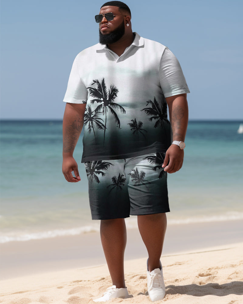 Hawaiian Gradient Coconut Colorblock Shorts Men's Plus Size Set