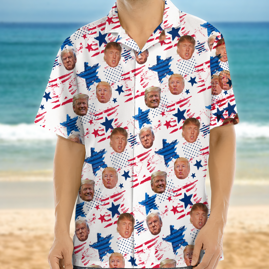 Custom Independence Day American Donald Trump Face Hawaiian Shirt DM01 62617