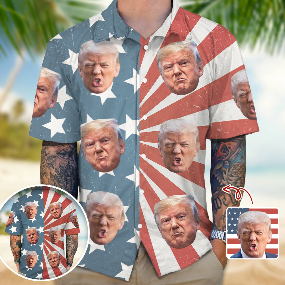 Custom Trump Face Photo With Us Flag Hawaii Shirt TA29 62487