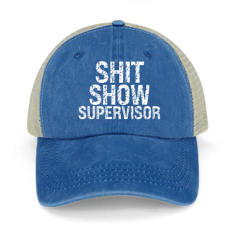 Shit Show Supervisor Washed Denim Mesh Back Cap