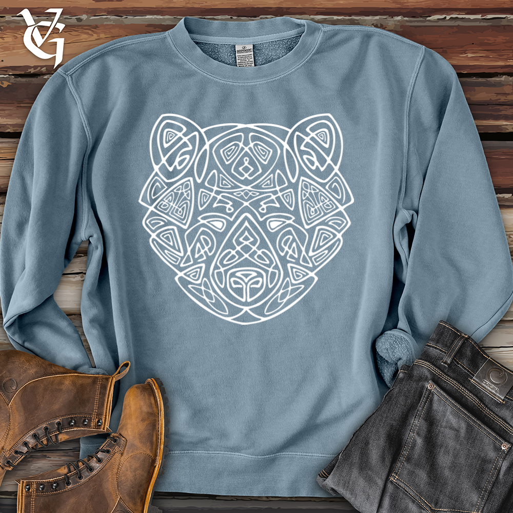 Bear Head Celtic Style Pigment-Dyed Crewneck